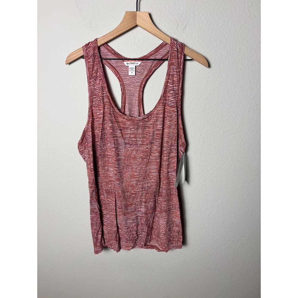 ☀️ Athleta Ultimate Scoop Tank Orange Pink Striped Racerback Activewear 2X NWT